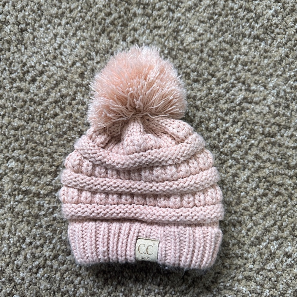 CC Baby Pink Knit Pom Pom Beanie